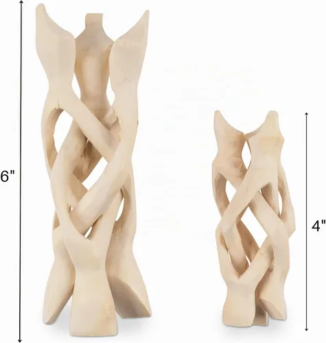 Vista 2 de Wish Well Soporte de trípode de madera de 2 piezas, soporte de decoración de habitación tallado a mano de 4 y 6 pulgadas, ideal para conchas de 4