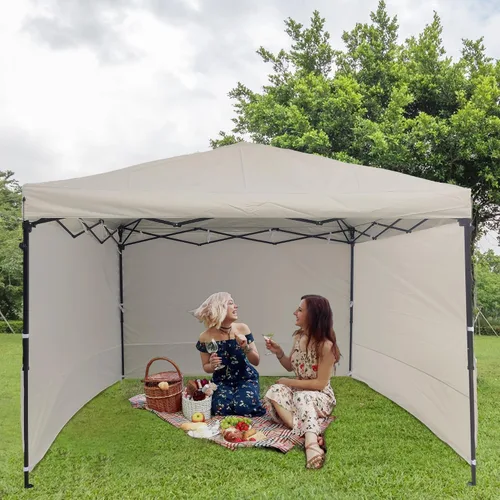 Vista 6 de Toldo desplegable de 10 x 10 pies, para exteriores, toldo instantáneo, 1 paquete de patas rectas, solo para pared lateral (beige)