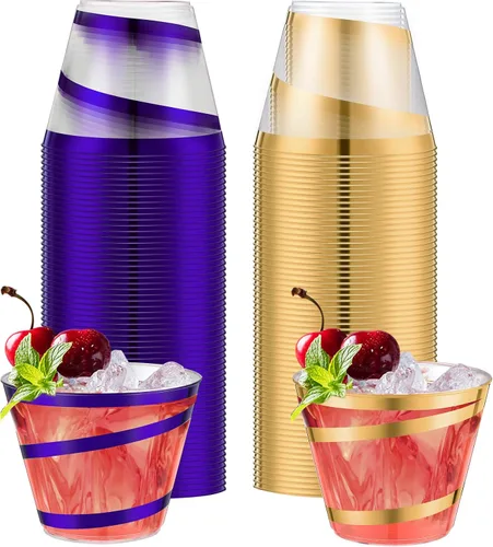 Vista 31 de Gejoy Vasos de plástico con borde de 9 onzas, vasos desechables para beber vino, vasos de graduación transparentes y elegantes para suministros