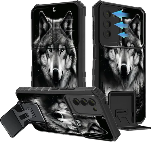 Vista 82 de Funda para Samsung Galaxy A13 5G/4G/A04S, Galaxy A13 5G con cubierta de cámara deslizante, funda de doble capa integrada con función atril