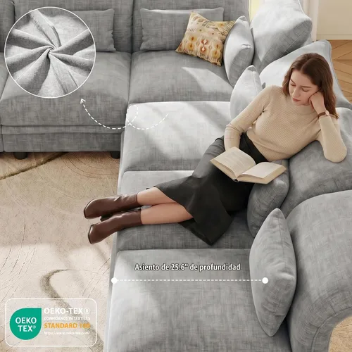 Vista 5 de LLappuil Sofá modular de gran tamaño de 179 pulgadas con asiento de almacenamiento, sofás seccionales grandes de 14 piezas para sala de estar