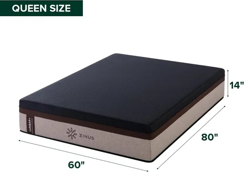 Vista 2 de Zinus Colchón Queen Lumbar+ de espuma viscoelástica prémium de 14 pulgadas Marrón