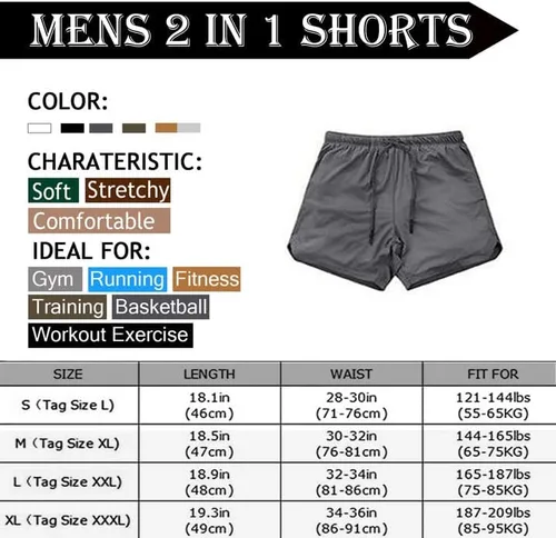 Vista 7 de HANERDUN - Pantalones cortos deportivos para hombre, 2 en 1, con bolsillo