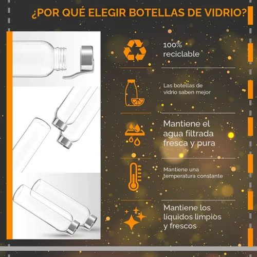 Vista 7 de Botella de agua de vidrio estrella del chef 6 botellas de 18 onzas de paquete para la bebida y Juicer Utilice tapas de acero inoxidable con bucle