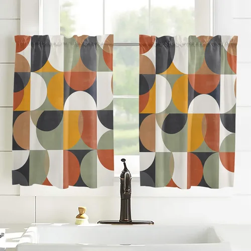 Vista 117 de Cortinas de cocina de Navidad, cenefa semitransparente ajustable con lazo, muñeco de nieve, copo de nieve, bolsillo para barra, tratamiento