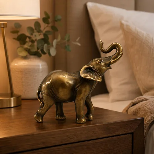 Vista 5 de Comfy Hour Estatua de elefante de 6.7 pulgadas con tronco arriba, figura decorativa de animales para escritorio de oficina en casa, escultura