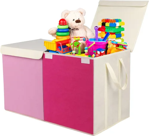 Vista 16 de YOLOXO Caja de Juguetes Cofre, Contenedores de Almacenamiento Plegables Resistentes con Tapas, Cajas Organizadoras de Almacenamiento de Juguetes