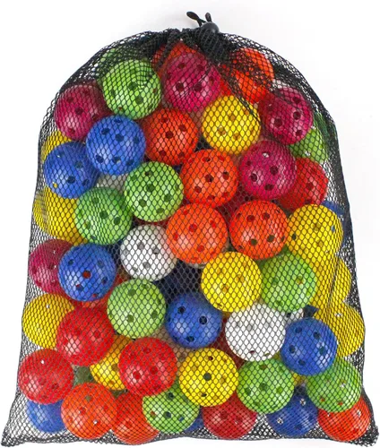 Vista 4 de Paquete de 100 pelotas de golf de práctica de flujo de aire, bolas de golf de plástico huecas, entrenamiento o campo de conducción, práctica