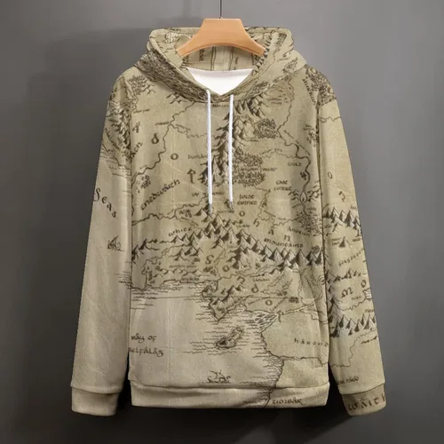 Vista 4 de Bagea-Ka Sudadera con capucha unisex con estampado de mapa de la Tierra Media con bolsillos, estampado 3D para hombres y mujeres