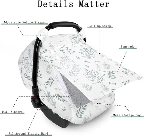 Vista 4 de Funda de muselina para asiento de automóvil para bebé con ventana de malla extragrande, funda transpirable para asiento de automóvil infantil