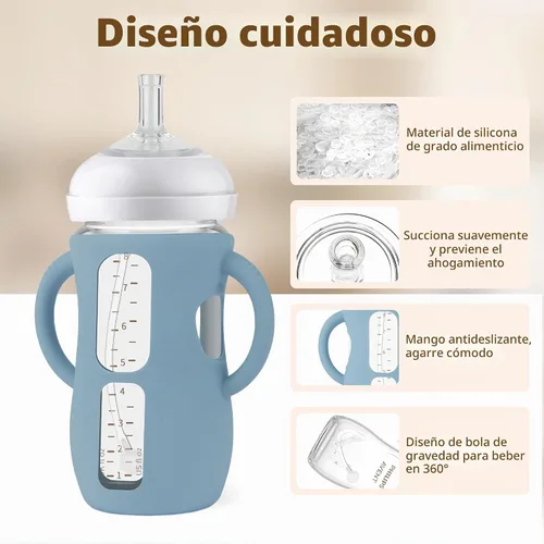 Vista 2 de Kit de Conversión de Vaso con Pajita con Fundas de Silicona para Biberón de Vidrio Natural Avent de 8oz, Kit de Transición de Vasos Entrenadores