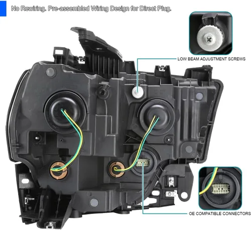 Vista 4 de SPEC-D TUNING Faros delanteros negros compatibles con Ram 2500, 3500 2019-2024, par izquierdo + derecho