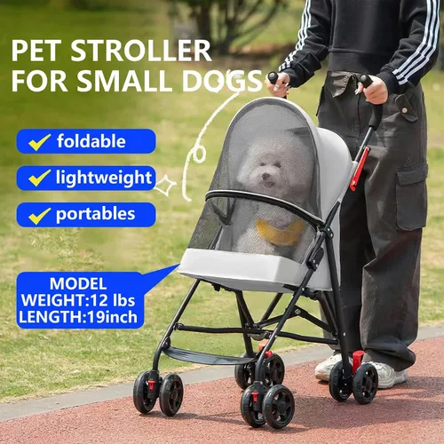 Vista 3 de Cat Stroller Foldable Lightweight for Small Dogs Cats 0-15 lbs,Gray Dog strollers for small dogs, 4 wheels, cup holder, breathable mesh.Perfect