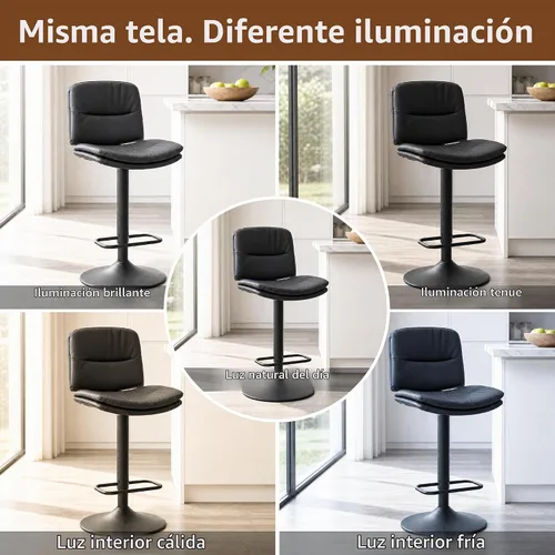Vista 8 de FIRAVOE Juego de 2 taburetes de bar giratorios, taburetes de bar de altura de mostrador tapizados de doble capa con respaldo, taburete de bar Negro