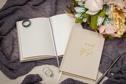Vista 7 de MUUJEE Libros de Votos de Tapa Dura (Juego de 2) – Libros de Discursos de Ceremonia de Boda con Relieve de Papel Metalizado para Renovación
