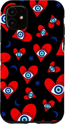 Vista 6 de Funda para iPhone 12 mini con diseño de mal de ojo, diseño de corazones de mal de ojo azul
