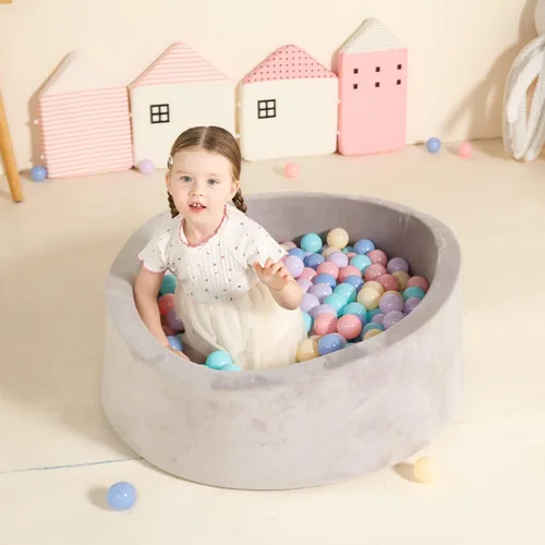 Vista 5 de TRENDBOX Piscina de pelotas de espuma para niños pequeños, 35x11 pulgadas, piscina de bolas suave para bebés con cubierta de terciopelo lavable