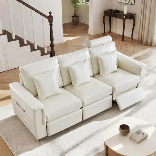 Vista 44 de ORRD Consola de almacenamiento multifuncional con soportes dobles para tazas, mesa, estación de carga USB para sofá modular seccional para sala