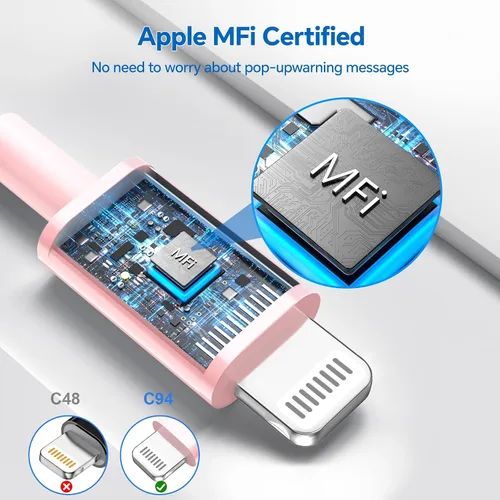 Vista 4 de Cargador para iPhone de carga rápida, certificado MFi, paquete de 3 adaptadores de cargador de pared USB C de 20 W PD con cable de carga rápida de 6