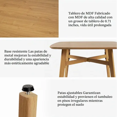 Vista 5 de HIPIHOM 3-Piece Oak Dining Table Set for 2, 31.5in Table with Steel Legs Oak Table+2 Yellow Chairs