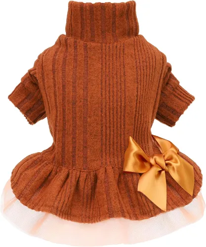 Vista 8 de Fitwarm Vestido tutú de punto acanalado para perro, ropa de invierno acogedora para perros pequeños y niñas, ropa elegante para mascotas, rosa, XS