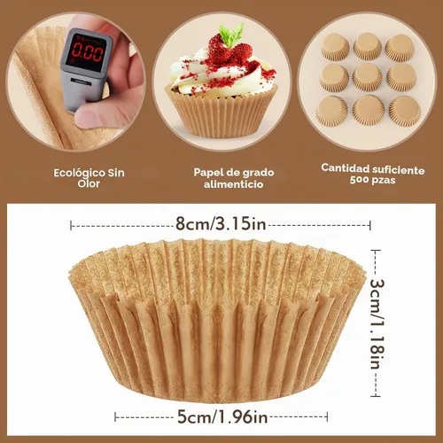 Vista 2 de Bake Choice - 500 forros naturales estándar para cupcakes para hornear, envoltorios de cupcakes de grado alimenticio, antiadherentes, a prueba