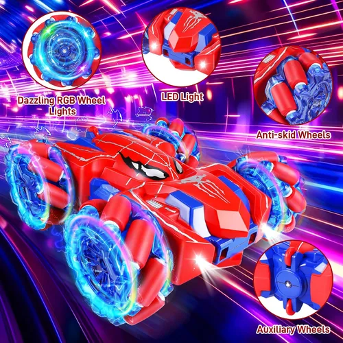 Vista 3 de Spider - Coche de acrobacias de doble cara con control remoto para niños