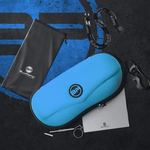 Vista 2 de BLUPOND Funda de gafas de sol semiduro de EVA con gancho de metal para colgar clip de cinturón para almacenamiento de gafas de sol