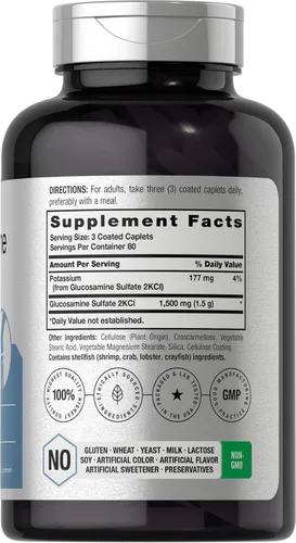 Vista 2 de Horbäach Sulfato de glucosamina 1500mg 240 comprimidos 2KCI con potasio Suplemento sin OMG y sin gluten