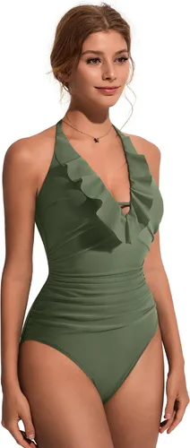 Vista 55 de SUUKSESS Traje de baño sexy de una pieza con volantes y control de abdomen para mujer