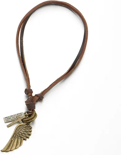 Vista 3 de Collar unisex con dije de ala de ángel de estilo retro para hombres para mujeres con cordón de cuero ajustable