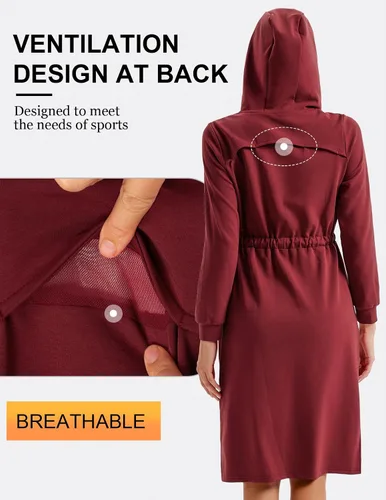 Vista 2 de JACK SMITH Vestido tipo sudadera de manga larga con cremallera y bolsillos para mujer, vestido con capucha