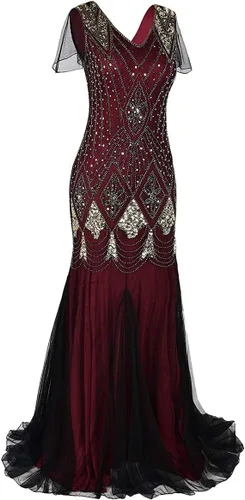 Vista 2 de Vestido vintage de los años 20 para mujer, vestido vintage de gran Gatsby con lentejuelas, maxi vestidos de cóctel de noche con accesorios