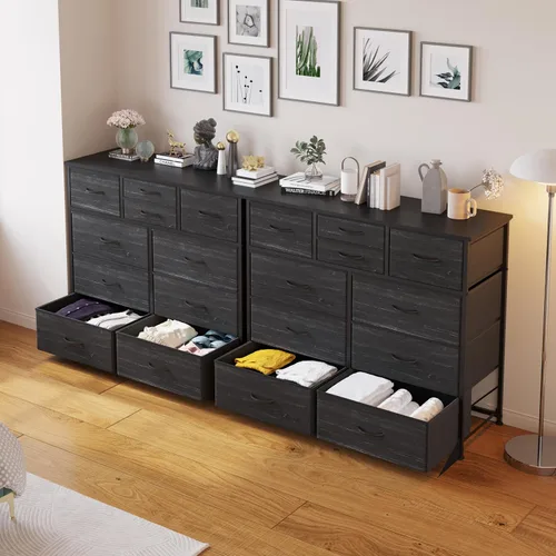 Vista 8 de LUMTOK - Cómoda de 10 cajones, cómodas de tela para dormitorio, pasillo, guardería, armarios, marco de acero, parte superior de madera, mango fácil