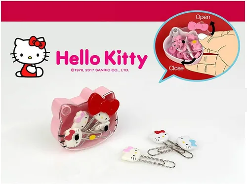 Vista 3 de [5 en 1] Hello Kitty Cute 5pcs Juego de clips de papel con lindo estuche de transporte de cara de Hello Kitty rosa