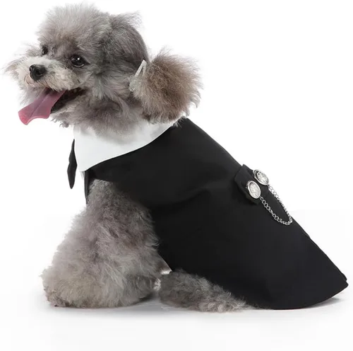 Vista 6 de Esmoquin para cachorro con corbata de moño desmontable, para graduación, boda, uso formal, disfraz de príncipe para perros pequeños (XS, negro)