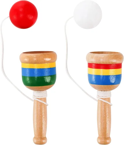 Vista 4 de Cididu Juego de 12 pelotas de madera para atrapar, mini pelota de madera con taza de cuerda, juguetes vintage para niños, novedosos juegos de fiesta