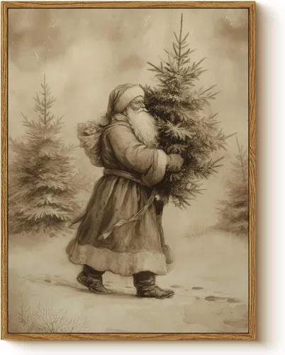 Vista 18 de Arte de pared con trineo, árbol navideño y cajas de regalo, 12 x 16 pulgadas, lienzo enmarcado de Navidad, cuadro rústico festivo, obra de arte
