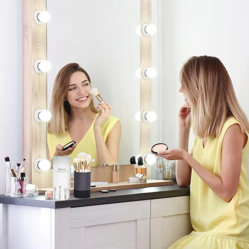Vista 6 de Juego de 10 brochas de maquillaje profesional Kabuki, base de sombra de ojos, rubor, mezcla de labios, kit cosmético de cara completa con juego
