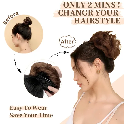 Vista 4 de Extensiones de cabello con moño desordenado, ondulado, rizado, moño desordenado, para mujer