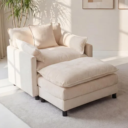 Vista 13 de Juego de sofá modular de 107 pulgadas con otomana, sofá convertible en forma de L, sofá de asiento profundo de felpilla de 3 plazas con almohadas