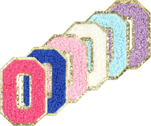 Vista 22 de 6 piezas de parches de letras de chenilla autoadhesivas con purpurina para planchar, parches de letras universitarias estilo preppy, letras difusas