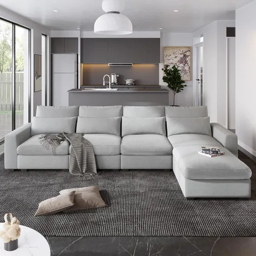 Vista 29 de Moderno sofá modular grande en forma de U, sofá cama convertible con diván reversible para sala de estar, asiento de almacenamiento, adecuado