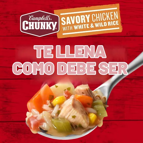 Vista 7 de Campbell's Chunky Sopa sabrosa de pollo con arroz blanco y salvaje, lata de 18.8 onzas