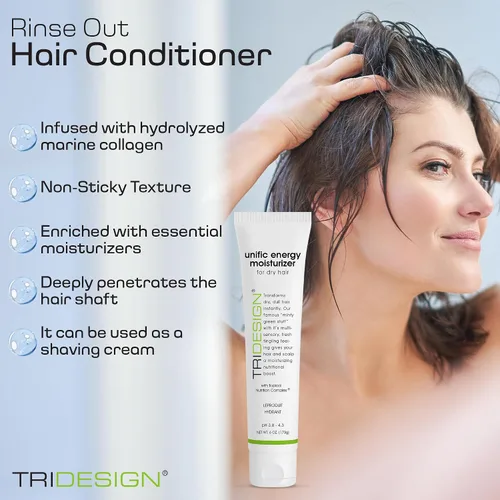 Vista 6 de TRIDESIGN Unific Energy - Acondicionador hidratante sin enjuague para cabello rizado, suero antiencrespamiento y acondicionador profundo