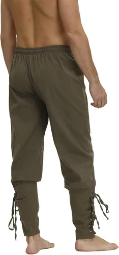 Vista 4 de Pantalones de hombre con banda de tobillo y puños estilo renacentistas medievales vikingos y navegador disfraz para cosplay de pirata con cordones