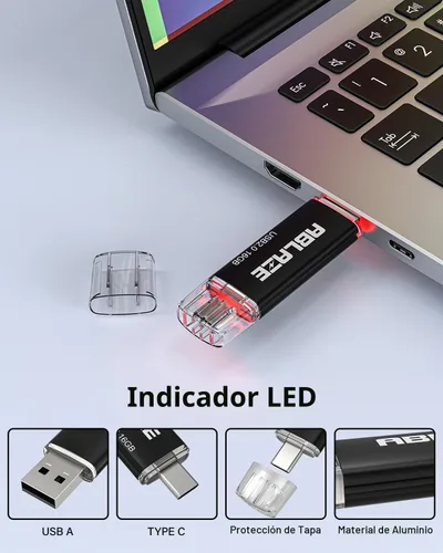 Vista 4 de ABLAZE 16GB Unidad Flash USB Tipo C 10 Pack, Memoria Stick Thumb Drive Dual USB 2.0+USB C Compatible con iPhone 16/15, Smartphone Android Paquete