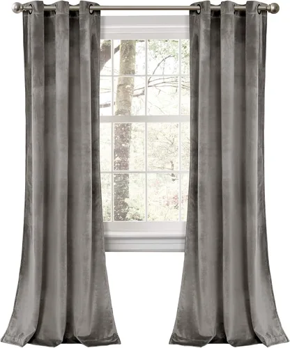 Vista 17 de Lush Decor Prima Velvet - Par de paneles de cortinas de ventana de terciopelo sólido con filtro de luz, 38" de ancho x 84" de largo, negro