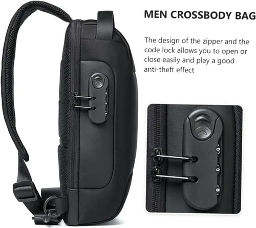 Vista 4 de VALICLUD Mochila de viaje impermeable bolsa de pecho bolsa inclinada tela Oxford bolsa de mensajero deportivo hombre hombres bolsas de hombro, Negro