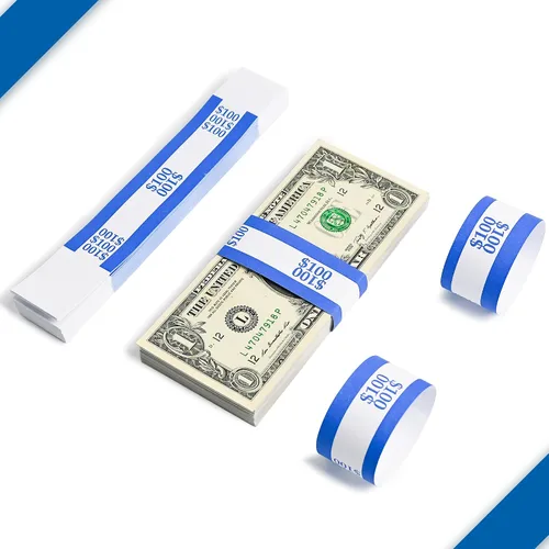 Vista 2 de L LIKED 100 correas de moneda bandas de dinero - Autosellado (azul $100) Envoltorios de billetes, 100 PC, papel kraft, para bancos, minoristas